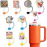 OFNONOT 8PCS Phrases Straw Cover Cap Compatible with Stanley Cup, Inspirational 10mm Silicone Straw Topper, Cute Funny Dust-Proof Reusable Straw Tips Lids, Large, SQ-0119
