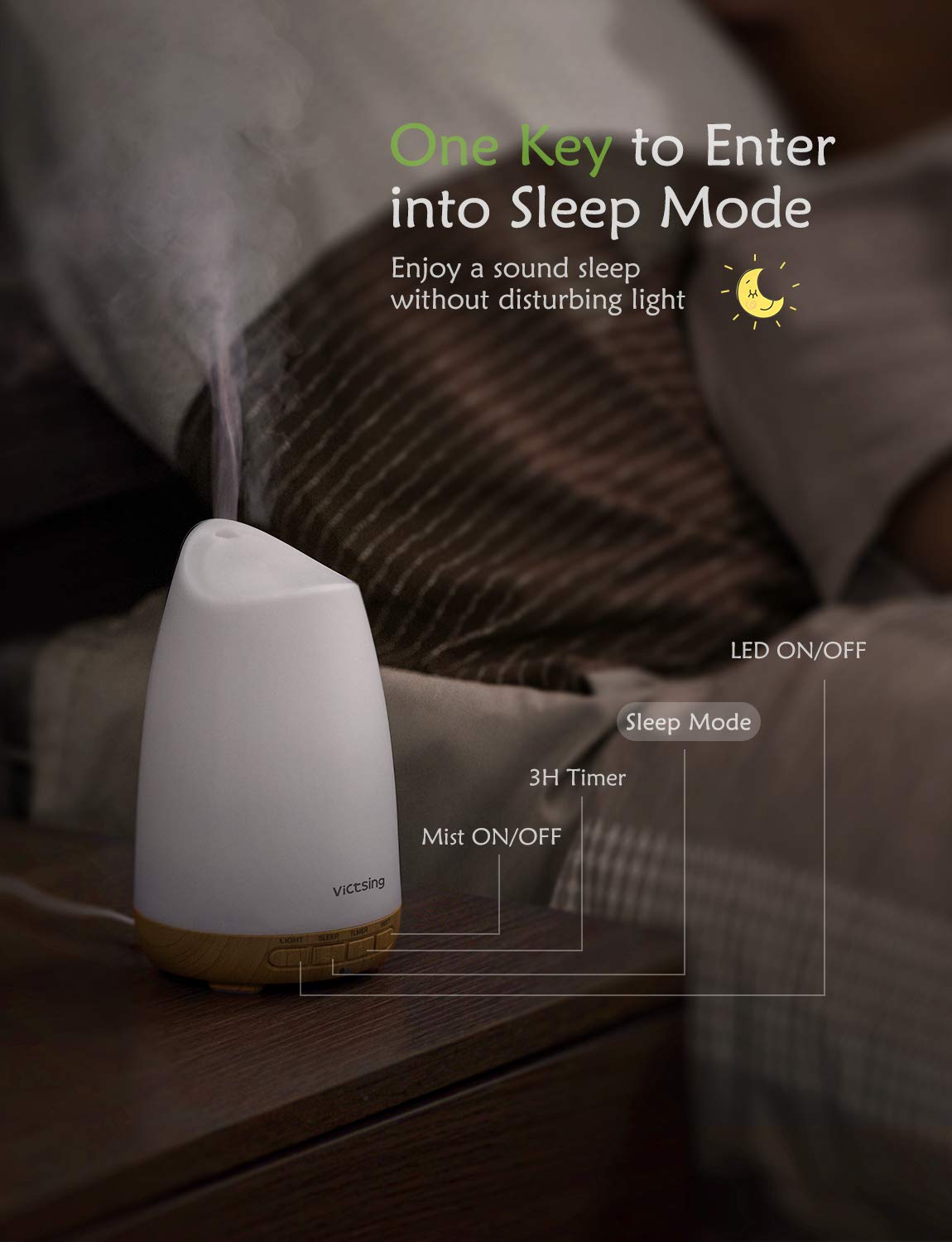 VicTsing 150ml Essential Oil Diffuser, 3rd Version Aromatherapy Diffusers with 8 Color Lights, Ultrasonic Cool Mist Humidifier with Sleep Mode Function, Waterless Auto-Off for Home Office-Wood Grain : Beauty