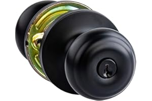 �鶹�� Basics Entry Door Knob With Lock, Classic, Matte Black