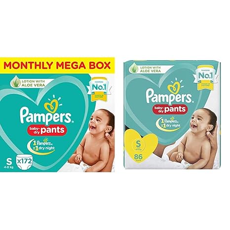 Pampers New Diapers Pants Monthly Box Pack, Small (172 Count) & Pampers New Diapers Pants, Small (86 Count)