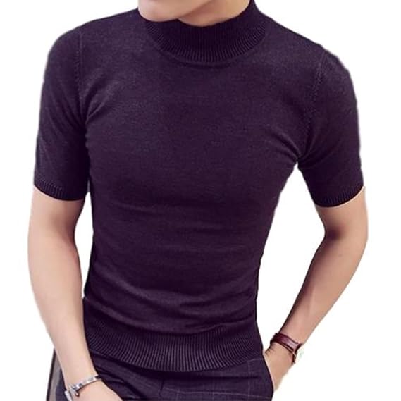 Amazon メンズ トップス 半袖ニット 春 薄手 タートルネック 半袖