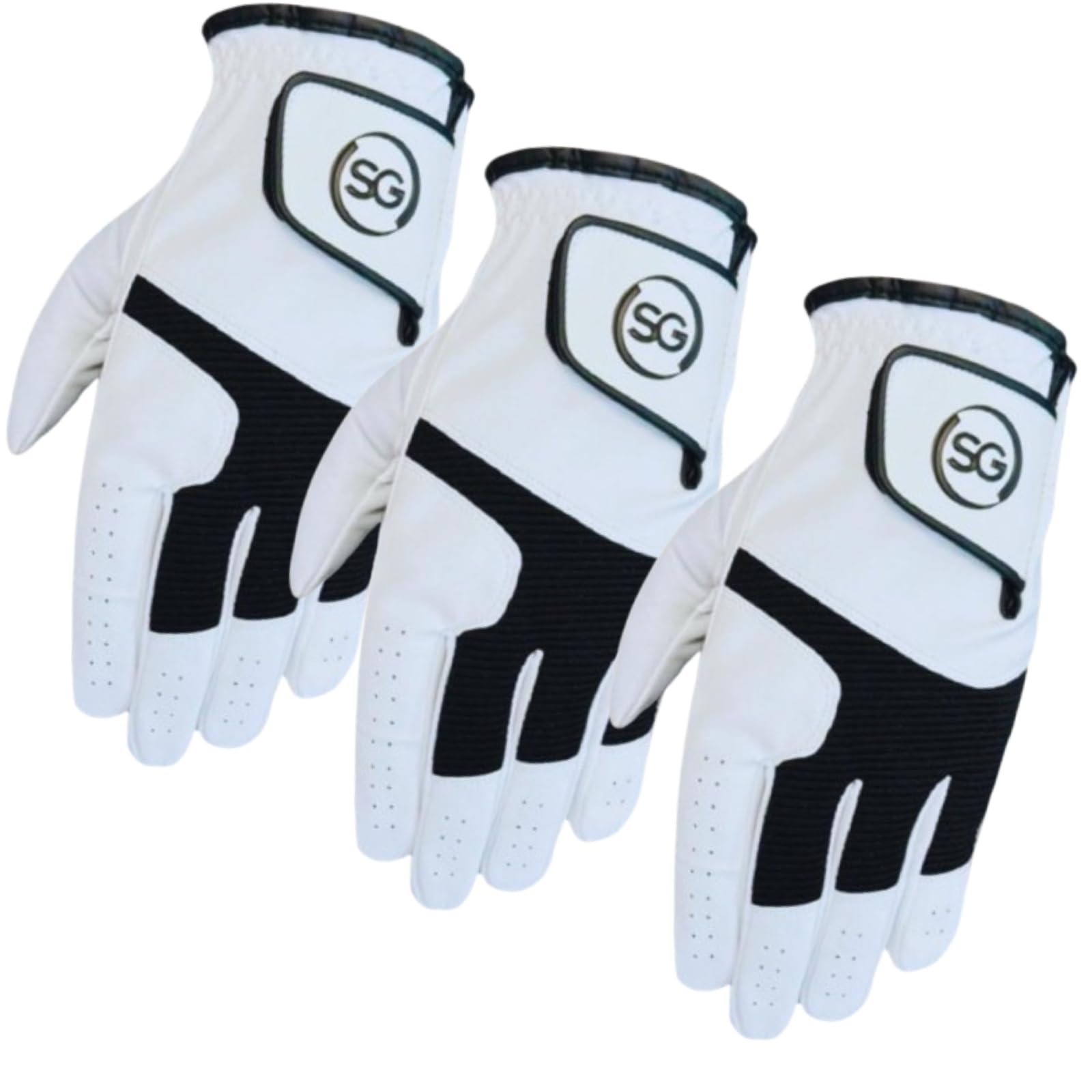 Pack of 3 Synthetic microfiber Men's Golf Gloves Cabretta Leather Thumb, Palm Patch, Suitable for All Weather Conditions - Soft Feel Grip - Left/Right Handed Golfer -White&Black Pilot(XXL, Left)