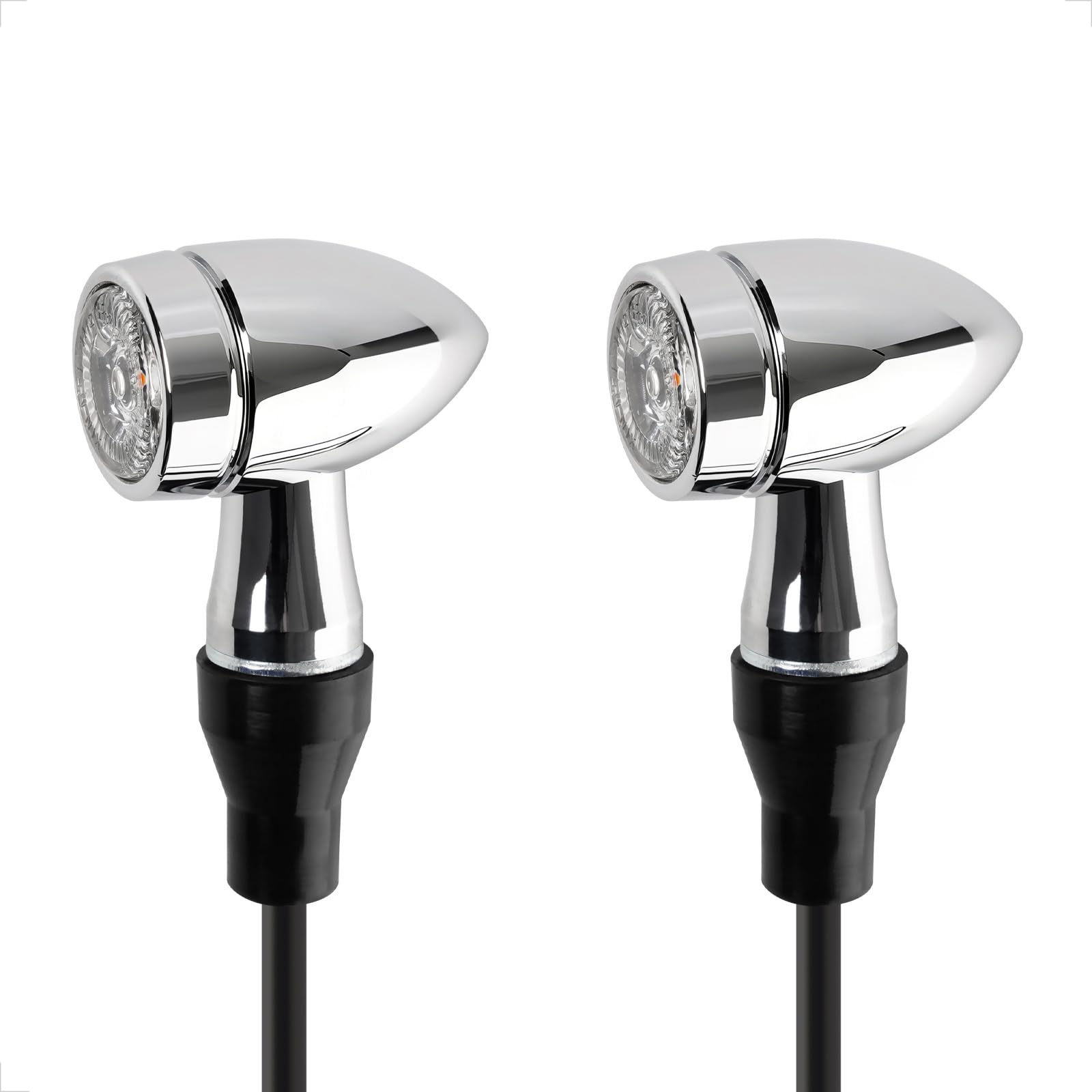evermotor Chrome 3-in-1 Motorcycle Turn Signals, E-Approved E32 CNC Machined 12V E-Motorcycles and Scooters Universal Mini LED Bullet Aluminum Housing, Amber & Red（2-Pack） Image