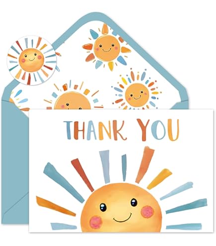 60 Pieces Boho Sun Thank You Cards First Trip Around The Sun Thank You Cards Includes 30 Pieces Envelopes And 30 Pieces Boho Cards You Are My Sunshine Blank Notes Cards For Baby Shower Birthday Party Supplies - View #3