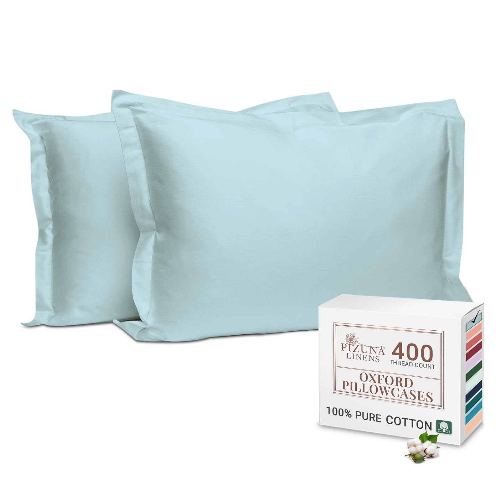 Pizuna 100% Cotton Long Pillow Cases 2 Pack 50x90cm King Size Pillow Covers Baby Blue, 400 Thread Count Long Staple Combed Cotton Pillowcases, Luxurious Soft Sateen Large Pillowcases 2 pack — image 1