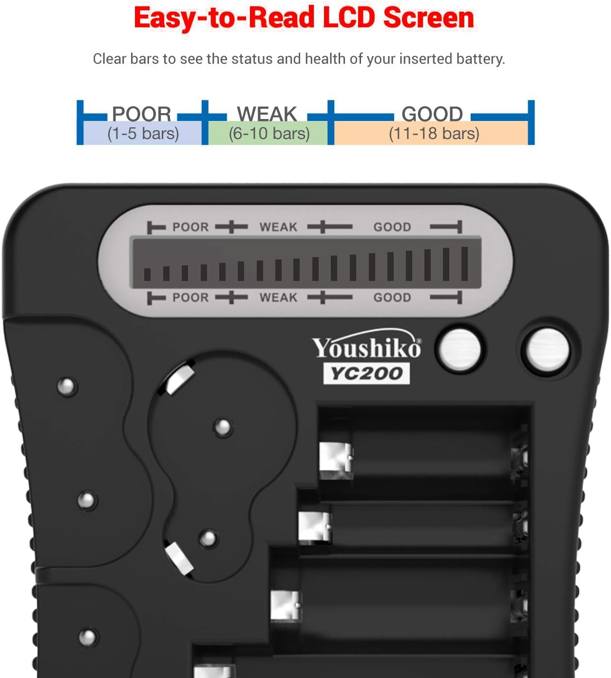 Youshiko Latest 2026 Version intelligent Battery Tester LCD Display Multi-Purpose Checker for Batteries (AA, AAA, C, D, N, 9V - Image 4