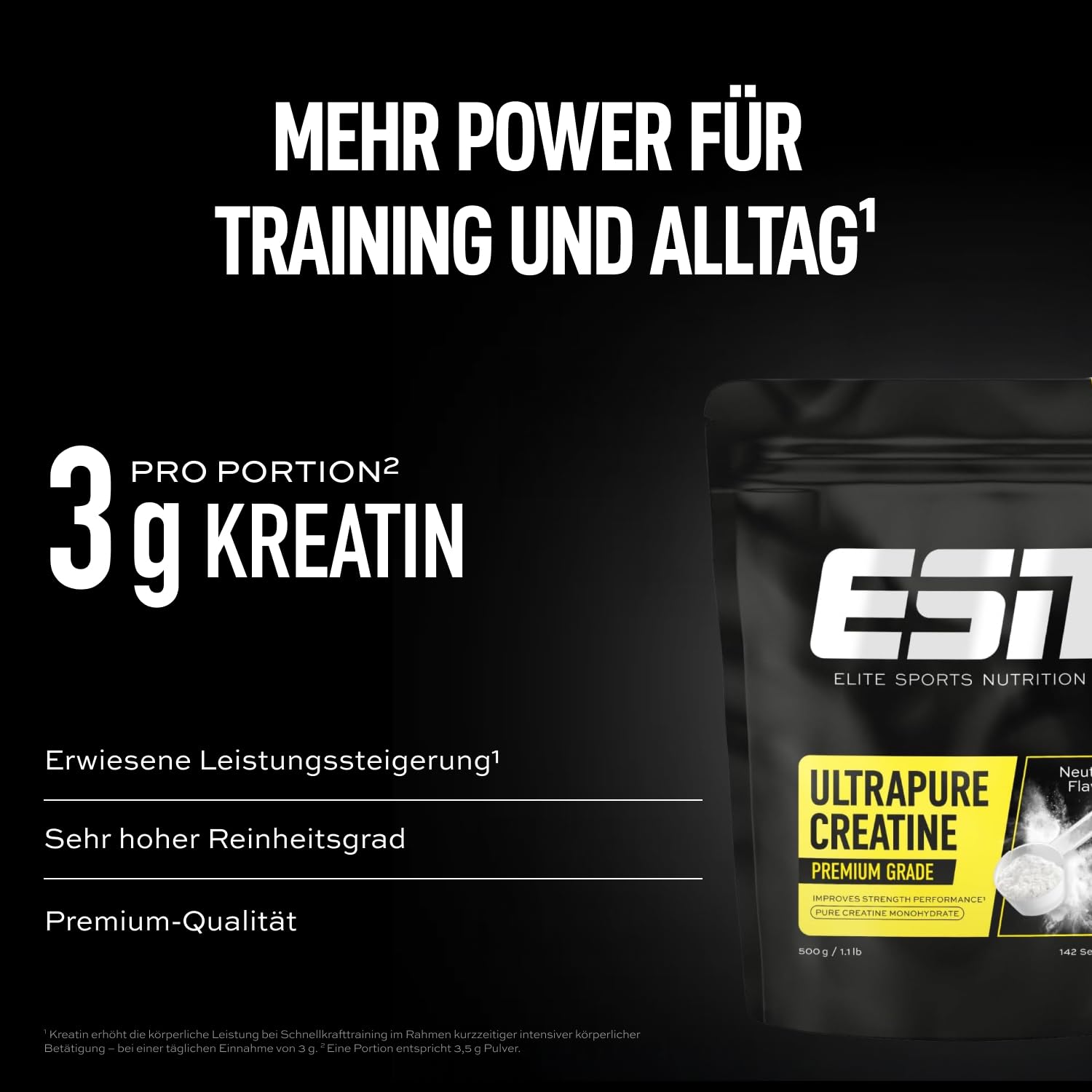 ESN Ultrapure Creatine Monohydrate - geschmacksneutral und vegan - 500 g 3