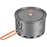 Bulin Camping Pot, 1.2L/1.5L High Efficiency Backpacking Pot Ultralight Camping Cooking Set Cookware Gear with Heat-Proof Handle & Heat Exchanger for Outdoor Picnic Hiking Travel