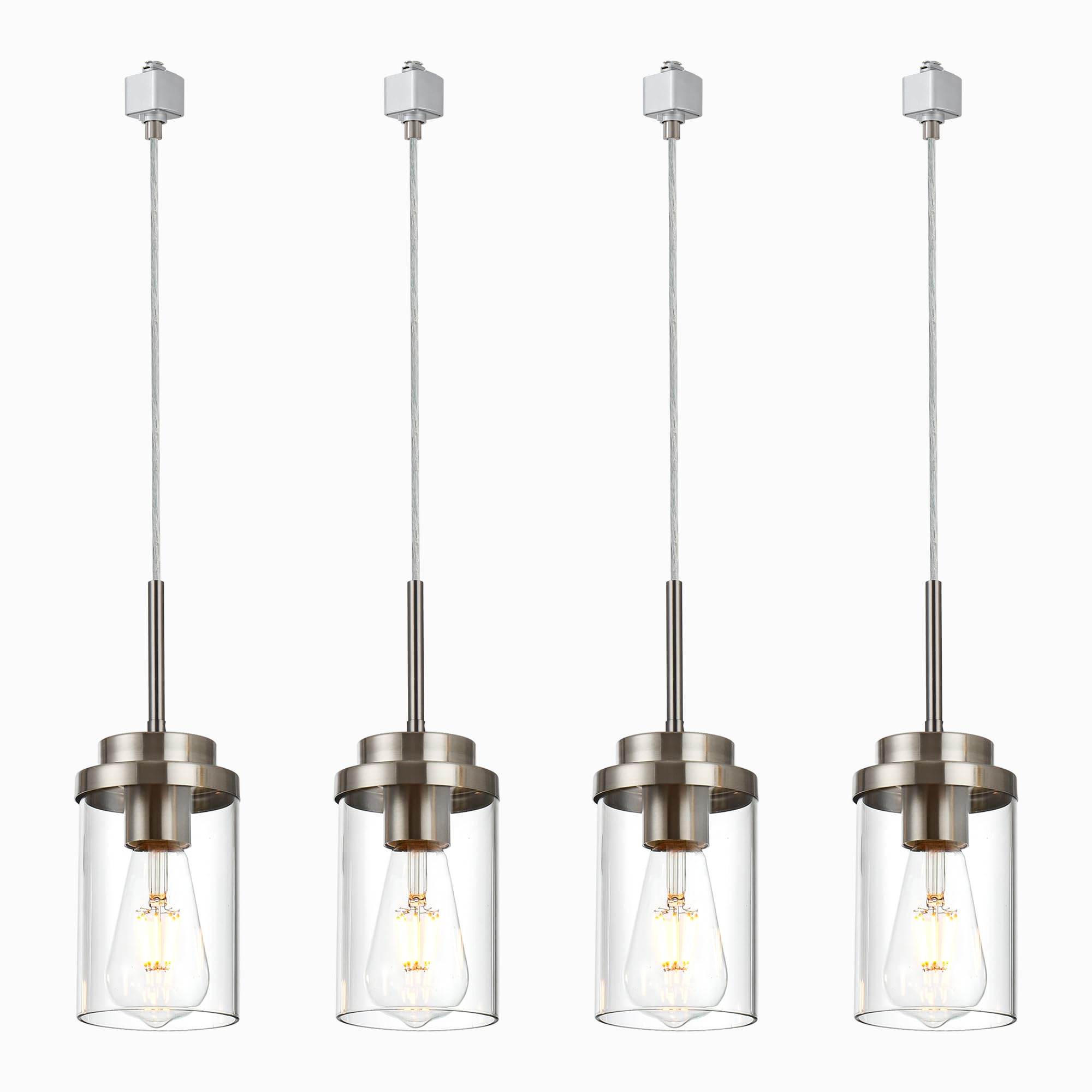 Photo 1 of MELUCEE 4 Pack H Track Lighting Pendants Brushed Nickel Ceiling Track Hanging Light Fixtures with Clear Glass Shades, Compatible with H Type Track Lighting Rail, E26 Socket