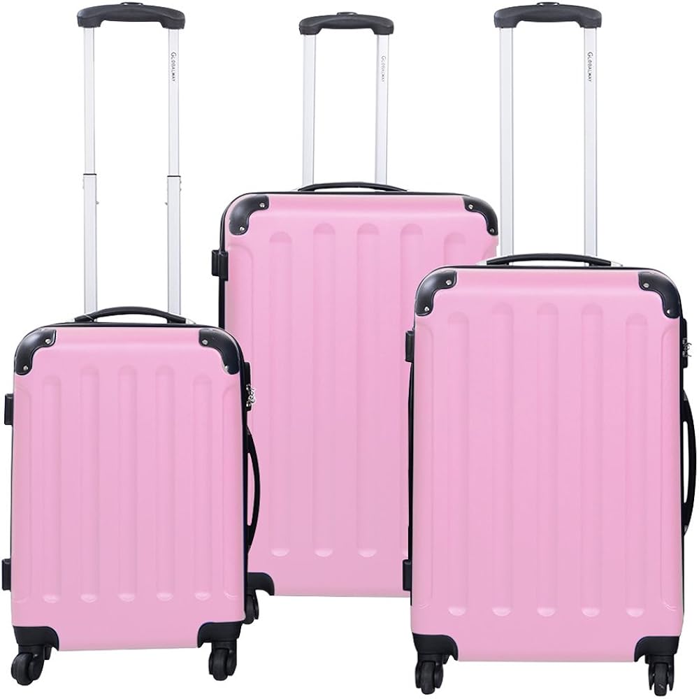 (US Stock)Anbeaut Pink 3 Pcs ABS+PC Luggage Travel Set