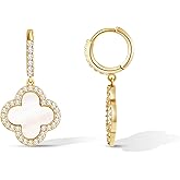 CoBi Clover Earrings for Women 18K Gold Plated Four Leaf Clover Hoop Earrings Simple Lucky Drop Dangle Earring Gifts for Women Birthday Christmas Anniversary Simple Jewelry