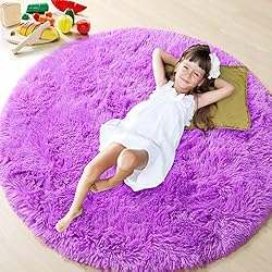 ONASAR Purple Round Area Rug 4ft, Soft Bedroom