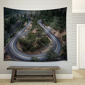Curves Winding Road High View in Mountains - Fabric Wall Tapestry Home Decor - 51x60 inches