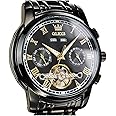 OLEVS Self Winding Watches for Men Automatic Mechanical Dress Tourbillon Stainless Steel Dual Calendar Waterproof Luminous Wrist Watch