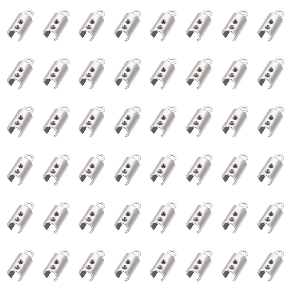 UNICRAFTALE 100pcs Stainless Steel Cord Ends Leather Cord End Caps Cord 3mm Inner Diameter End Caps Terminators Cord Finding for Jewelry Making Kit, Stainless Steel Color