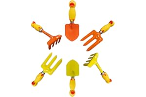 MTB SUPPLY Kids Gardening Set Yellow Duck Handle, 6 Pieces (Organe+ Yellow), Kids Garden Tool Set Kids Beach Shovel Sandbox Play Toy Garden Hand Tool