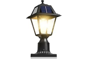 PASAMIC Solar Post Lights 300LM, Aluminium Solar Lamp Post Light Fixture with Pier Mount Base, Dusk to Dawn Solar Post Lights Outdoor Waterproof for Garden Post Pole Mount, Replaceable Bulb, Decorative Lamp
