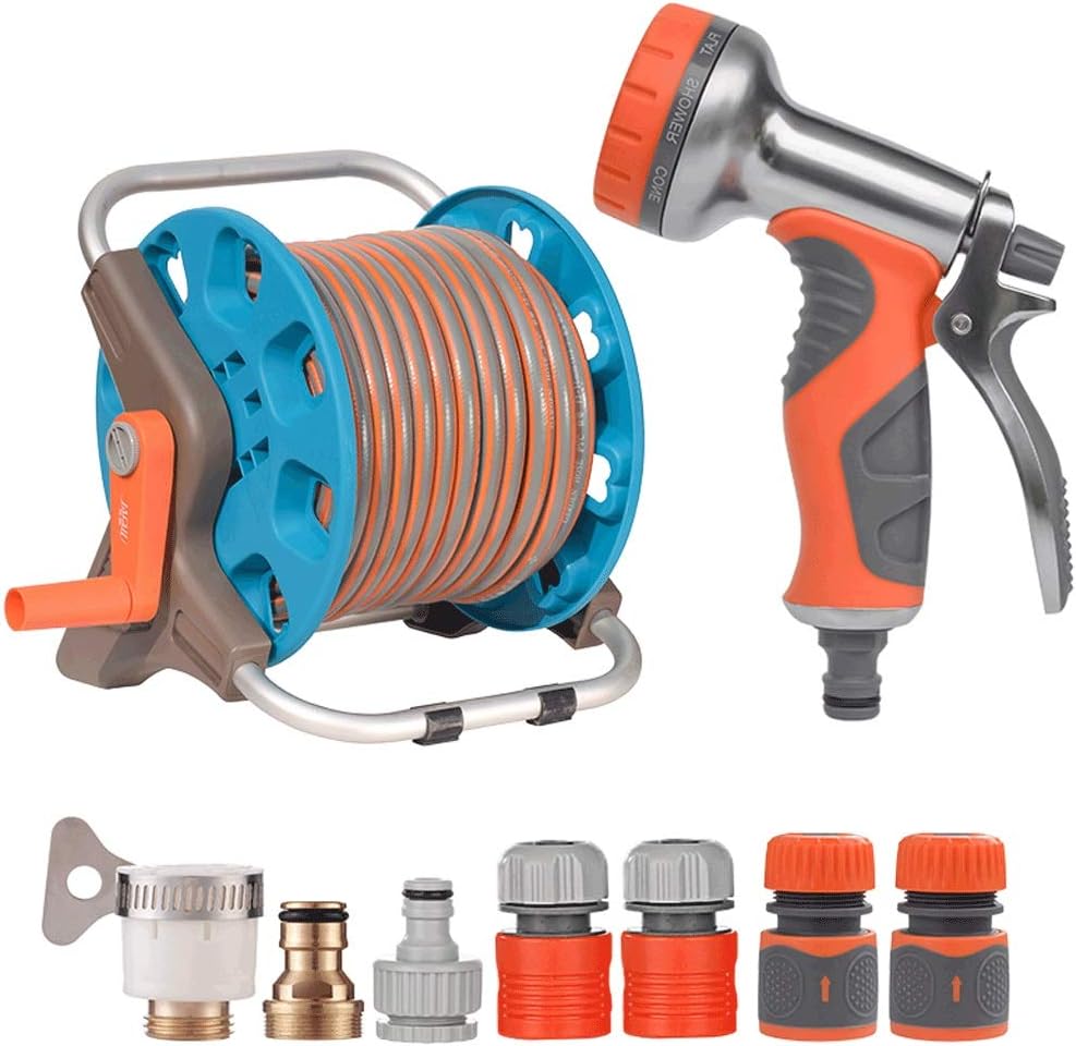 ZHAO YING Hose Reel - Hose Reel Storage Rack, Portable Hose Washer Garden Farm Stand, Watering Water Pipe Hose Set (Color : Silver, Size : L 50m)