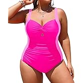 Daci Pink Women Plus Size One Piece Swimsuits - Tummy Control Bathing Suits Full Coverage Twist Front Ruched Swimwear 2025 16W