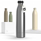 LARS NYSØM Stainless Steel Insulated Water Bottle 12oz 17oz 25oz 34oz 51oz | Insulated Thermo Flask for Hot and Cold Beverages | Leakproof Drinking Bottle (Stainless Steel, 25.4oz)