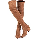 Mtzyoa Thigh High Block Heel Boot Women Pointed Toe Stretch Over The Knee Boots