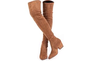 Mtzyoa Thigh High Block Heel Boot Women Pointed Toe Stretch Over The Knee Boots
