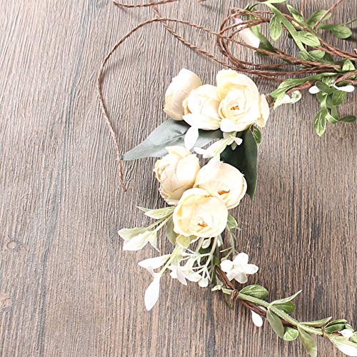 Flower Crown Headband Rose Wreath Garland Hair Bands Floral Wedding Bridal Hair Hoop Women Ladies Leaf Vine Party Decoration Headdress Headwear Christmas Handmade Headpiece Hair Accessories White