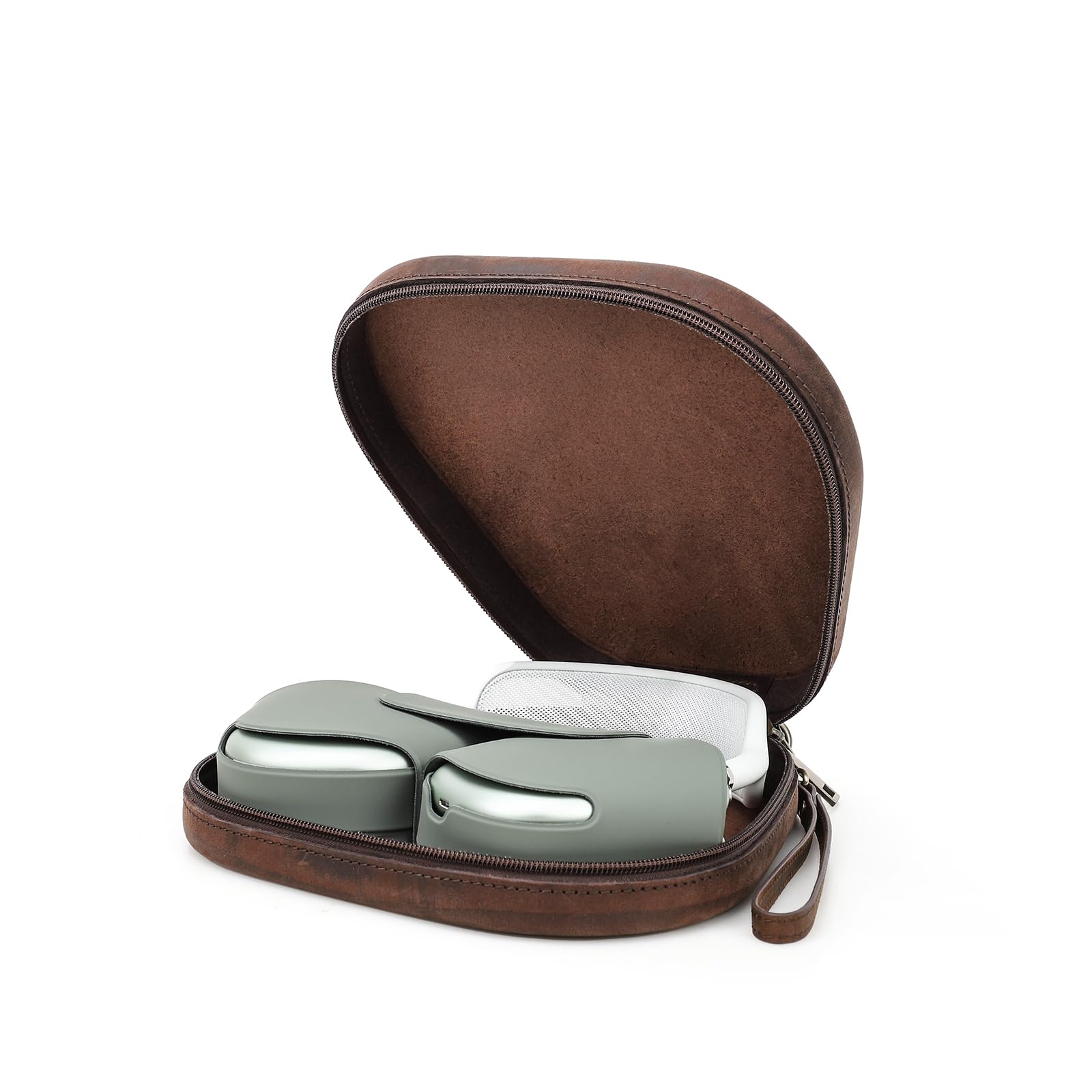 CONTACT'S FAMILY Protective Case for AirPods Max accessories, Genuine Leather Vintage Shockproof Travel Case Compatible with AirPods Max with Wrist Strap (Coffee)