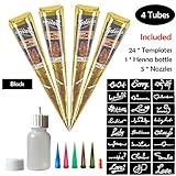 COKOHAPPY Temporary Tattoo Kit, 4 Tube Black Paste Cone Indian Body Art Painting Drawing with 24 x adhesive Stencil, 1 x Applicator Bottle and 5 x Plastic Nozzle