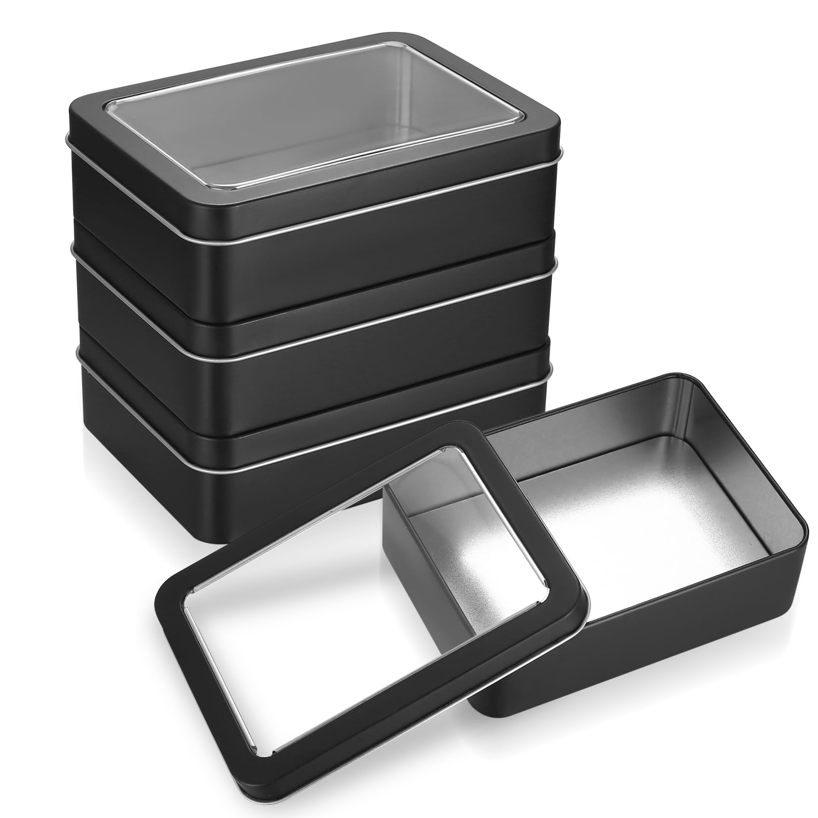 Qeapug 4 PcsMetal Tins with Lids, Small Tins with Lids, Metal Rectangular Empty Tin Containers No Hinged, Portable Small Tin Box Metal Storage Boxes for Key Candy (black)