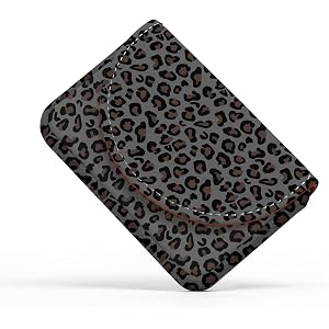 Business Card Holder，PU Leather Business Card Case Purse Gray Leopard Print | Pocket Travel Name Card Case for Men and Women