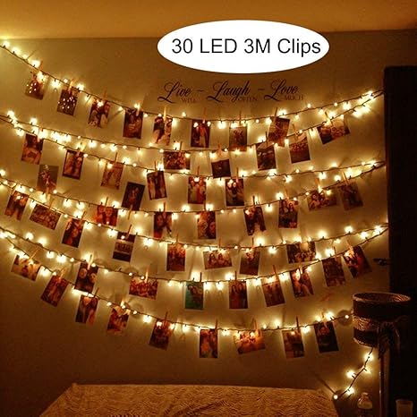 LED Foto Clips Lichterketten Warmweiß, SanGlory LED Lichterkette mit 30 Clips, 3 Meter Poto Lichterketten LED Batteriebetrieb