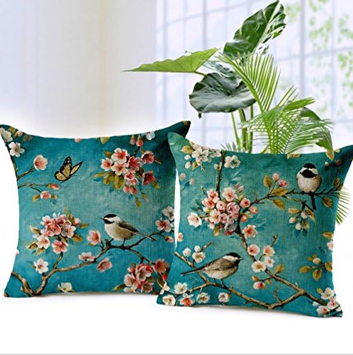 Totopark Chinese Style Birds Patterns Cotton Linen Throw Pillow Cover Decorative Cushion Cover Pillowcase for Sofa 18 "X18 " Set of 2
