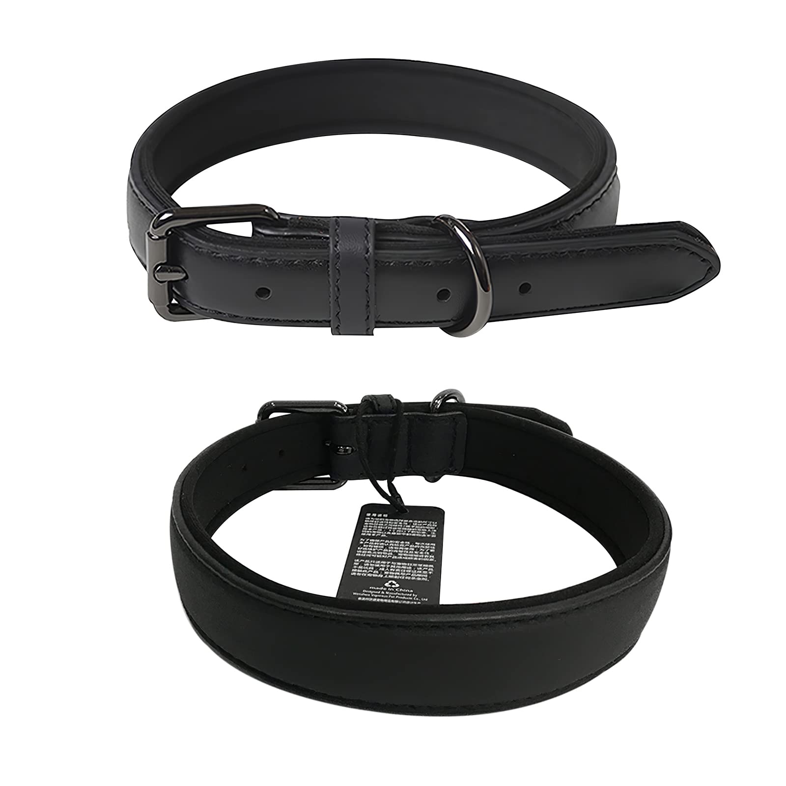 OFHome Leather Dog Collar Soft Padded Adjustable Comfortable Wider and Thicker Pet Collars with Heavy Duty Buckle Best for Small Medium Large Dogs (Black,S)