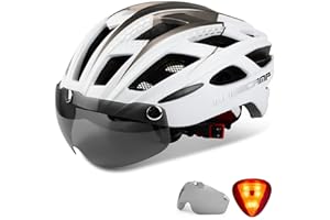 Bike Helmet, Basecamp Bicycle Helmet with Rear Light & Detachable Magnetic Goggles Lightweight Cycling Helmet Adjustable for Adult Men Women Mountain & Road (BC-069)