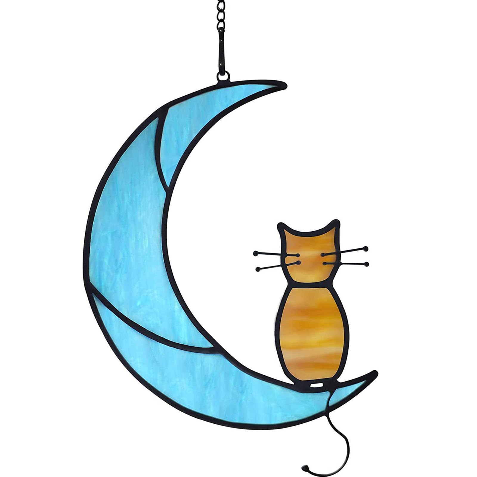Ling & Bai Black Cat Decor On White Moon Window Hanging Windows Panels Sun Catcher Halloween Ornament Decoration Memorial Gift for Kitten Lover (Orange cat)