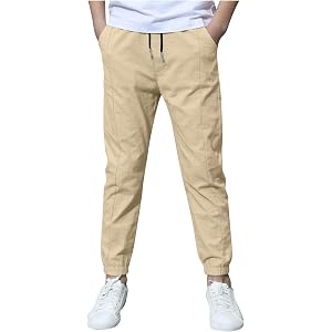Ayolanni Boys Uniform Pants Elastic Waist Drawstring Summer Casual Chino Joggers Teen Youth Kids Back to School Clothes