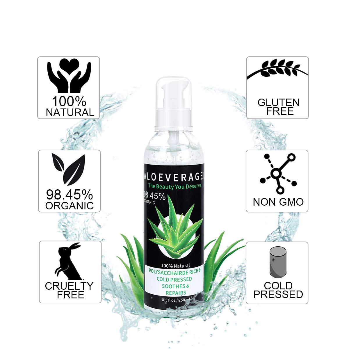 Aloe Vera Gel with 100% Naturally Aloe Barbadensis Great for Skin & Hair Care Pure Aloe Vera Absorbed Rapidly with No Sticky Residue : Beauty