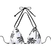 WDIRARA Women's Tropical Print Halter Bikini Top Tie Backless Swim Top Bathing Suit