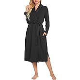 Ekouaer Robes for Women Long Sleeve Knit Kimono Bathrobe Soft Lightweight Loungewear Ladies Cotton Sleepwear