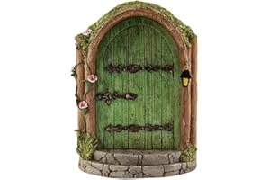 WENTOENAPP Green Fairy Door, Wooden Miniature Fairy Garden Doors Outdoor Mini Fairy Gnome House Accessories for Tree Trunk Ornaments Garden Miniatures, Fairy Doors for Trees Outdoor, Gnome Door for Tree Trunk
