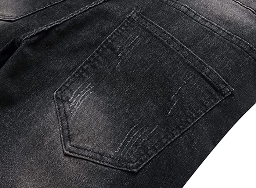 Baylvn Men's Designer Straight Slim Fit Patchwork Jeans Comfort Skinny Biker Denim Pants