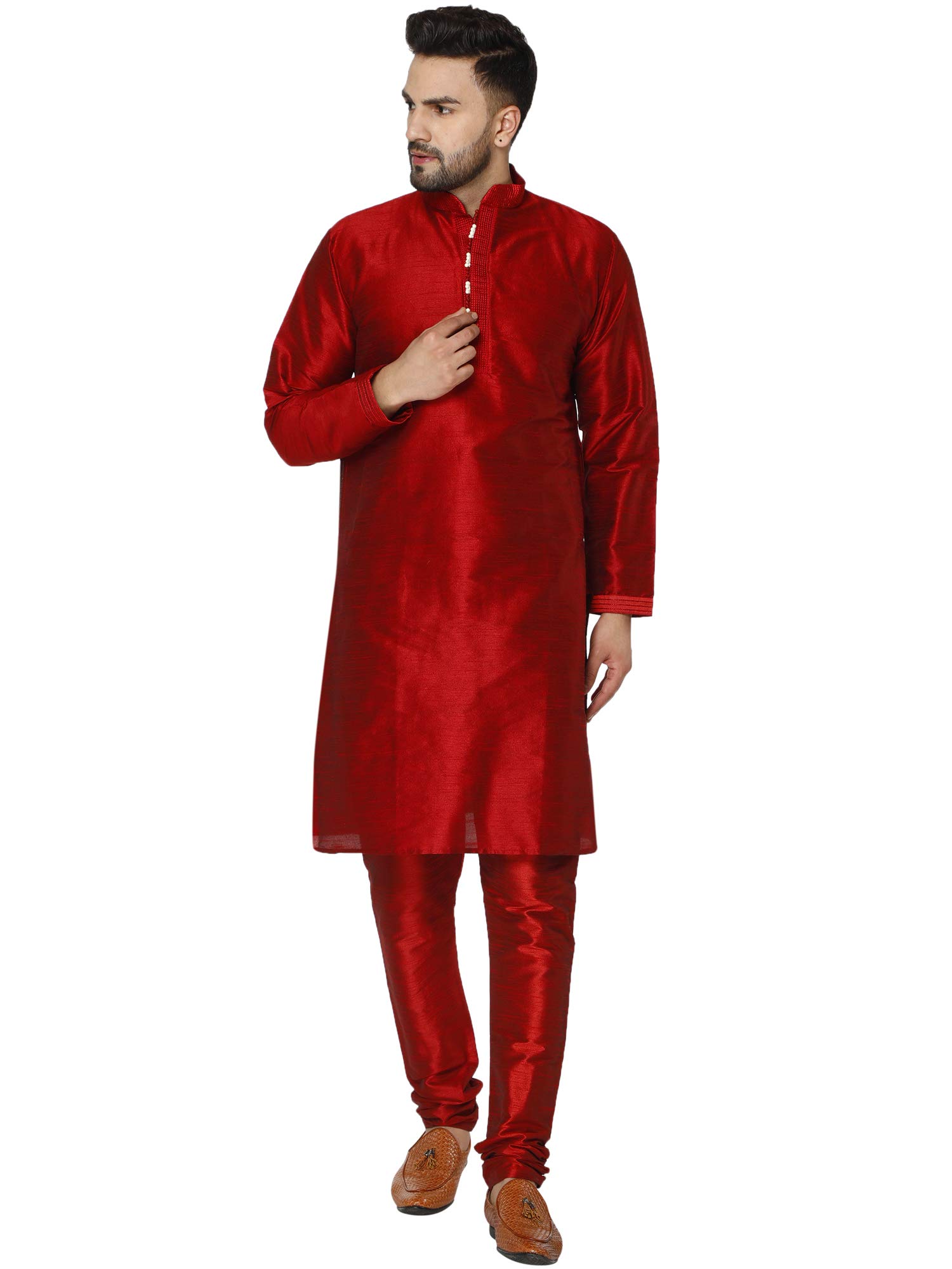 SKAVIJ Men's Art Silk Kurta Pajama Indian