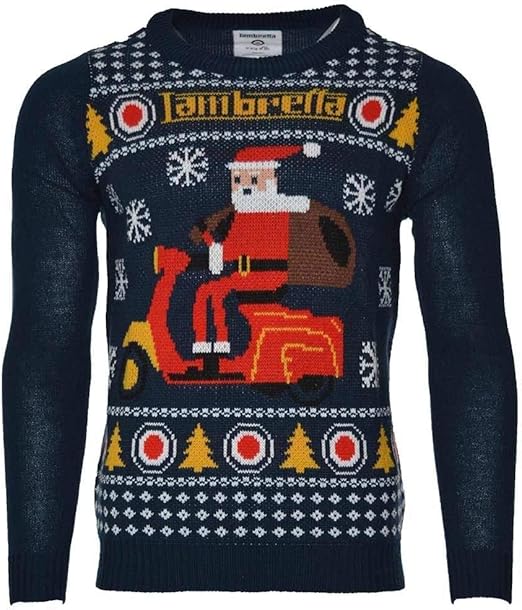 Mens Lambretta Christmas Santa Scooter Jumper SS 4658 Navy Blue