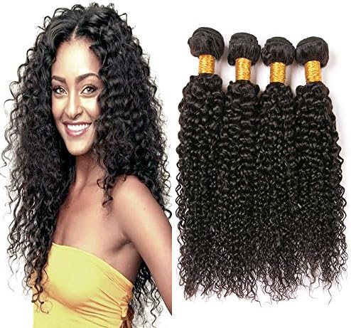 4 Bundles Brazilian Jerry Curl Human Hair Weave 10 12 14 16 Inch 100 Grams Mixed Length Mink Kinkys Curly Virgin Hair Extensions Natural Black Prime For Women