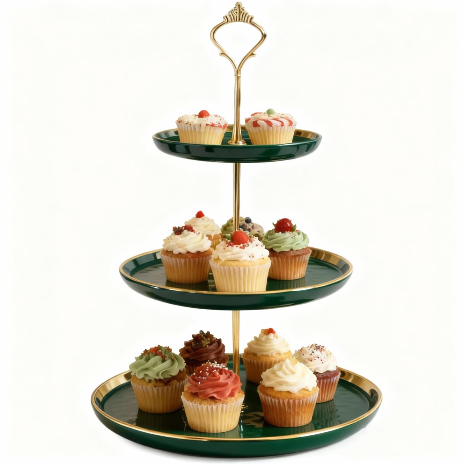 Cupcake Stand Ceramics Cake Stand with 3 Layers Inlaid Gold Tiered Trays Fruit Plate for Coffee Table Decoration, Cupcake and Plate Dessert Stand