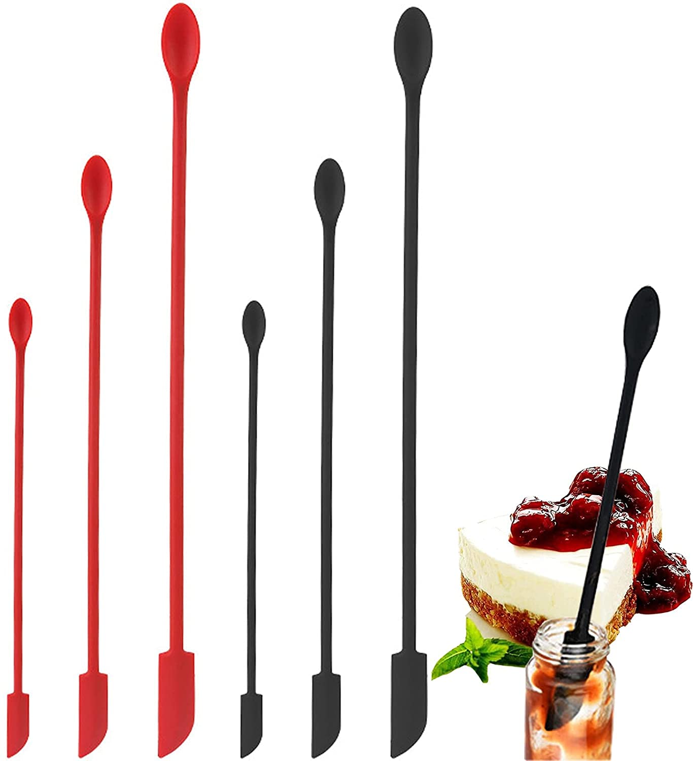 Photo 1 of **PARTIAL SET/ MISSING 2** Mini Silicone Spatula, 6 PCS Jar Spatula, Reusable Double-ended Tiny Silicone Spoon for Kitchen and Beauty