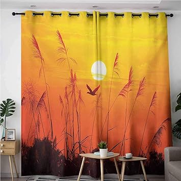 Amazon Com Extra Wide Patio Door Curtain Birds Bulrushes Against