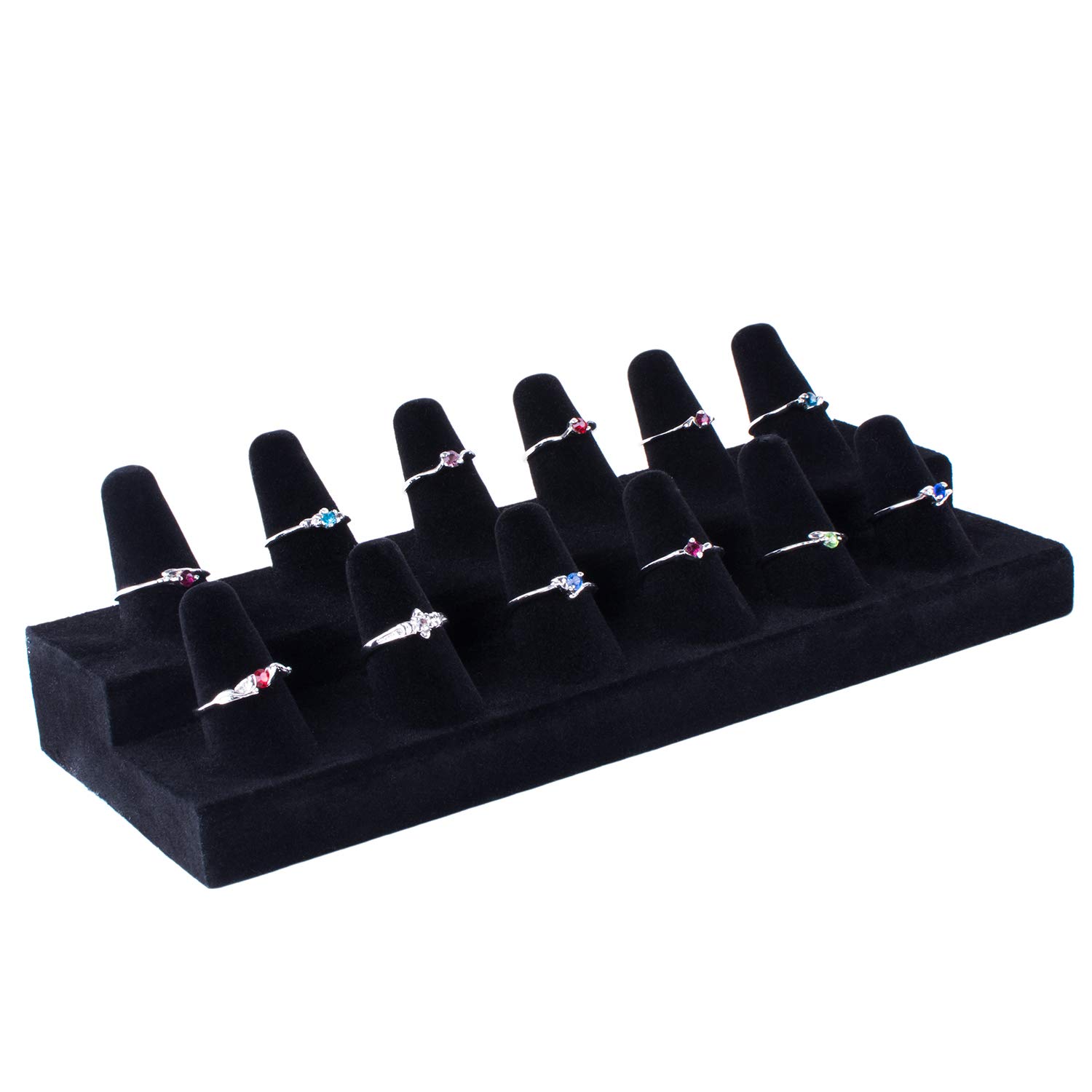 Photo 1 of Super Z Outlet Black Velvet Finger Ring Counter Display Rack 12 Slots for Home Decoration, Organizing