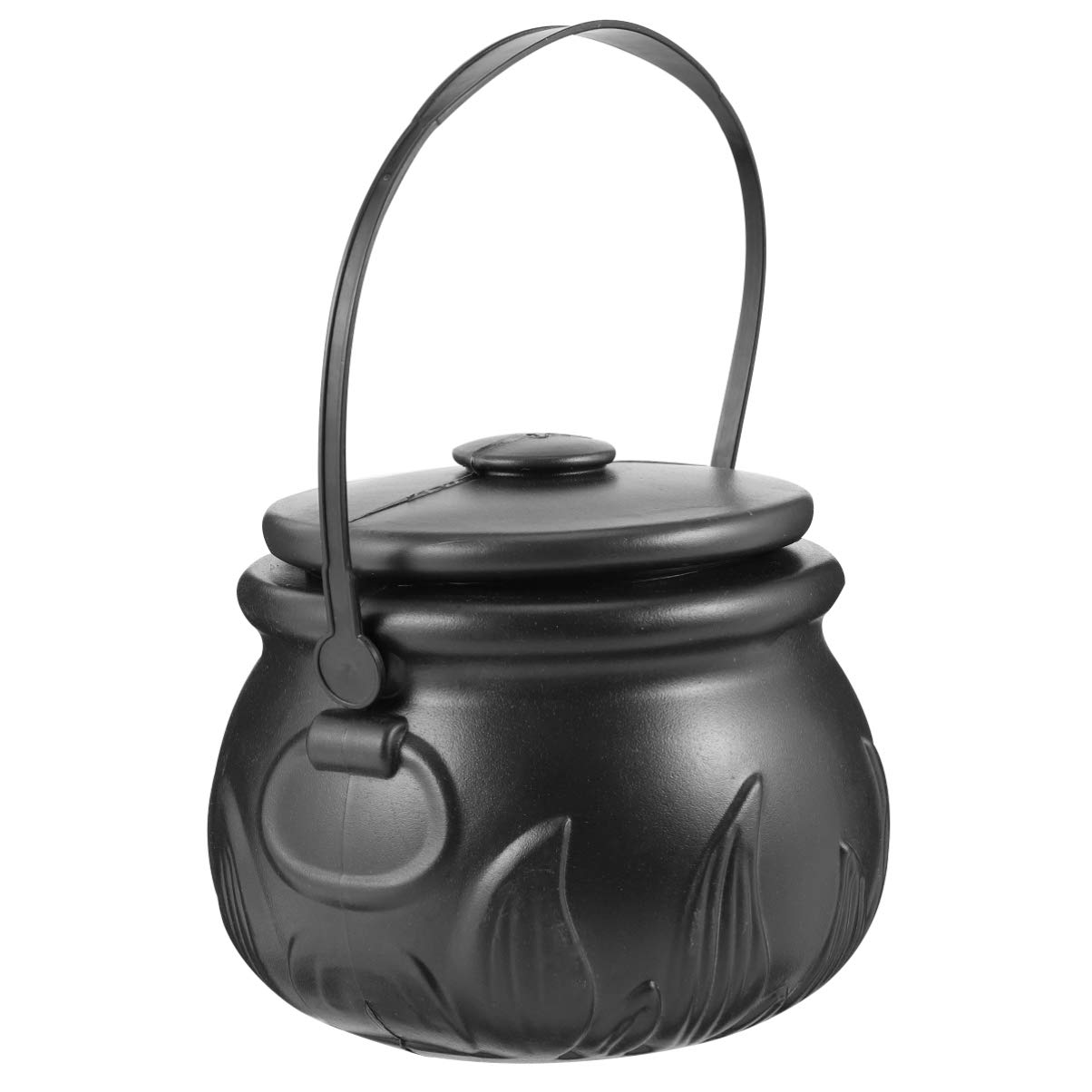 Photo 1 of 1 Piece Large Halloween Candy Cauldron, Plastic Witch Cauldron with Handle Halloween Candy Bucket Candy Holder for (Black Flame with Cover)